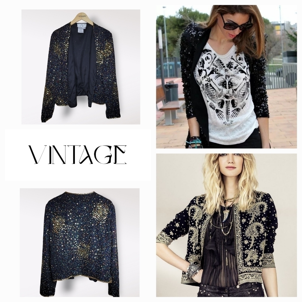 Vintage Sequin Jacket - Black and Gold